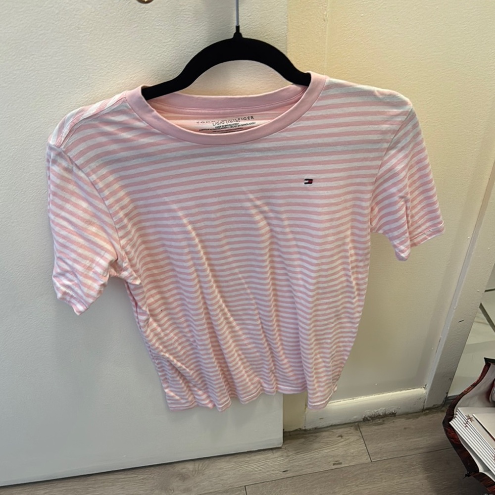 Tommy Hilfiger Pink and White Short Sleeve Tee